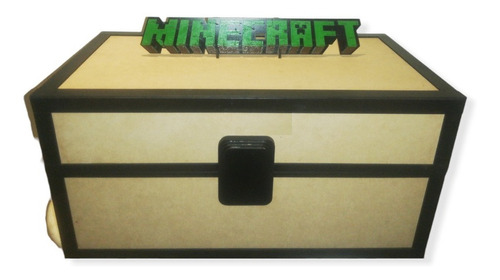 Baúl/cofre Minecraft 60x30x30cm + Letrero Minecraft