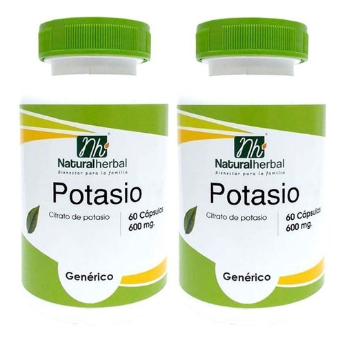 Citrato De Potasio Puro Nh 2 Fcos 2x60cap 600 Mg. Todo Chile