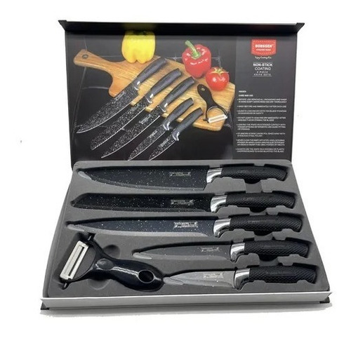 Set De 5 Cuchillos + Pelador / Juego De Cuchillos Cocina 6pc Color Negro