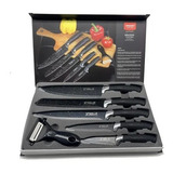 Set De 5 Cuchillos + Pelador / Juego De Cuchillos Cocina 6pc Color Negro