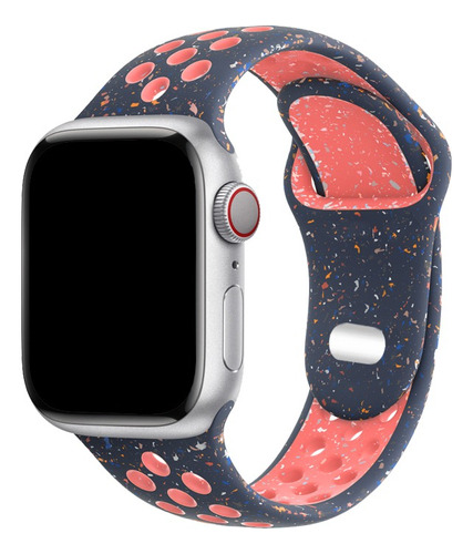 Correa / Pulsera Deportiva Premium Para Apple Watch Ancho 2 Cm Color Azul / Salmón - 38 / 40 / 41 Mm