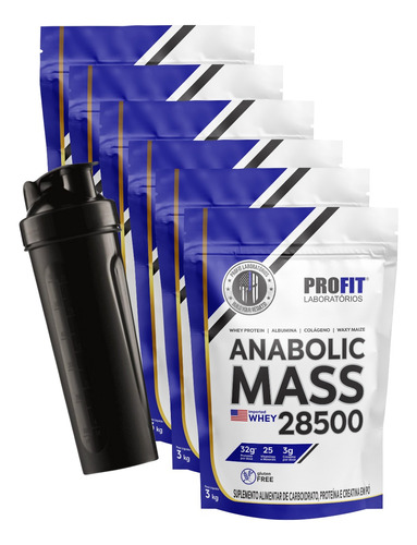 6x Anabolic Mass 2800 3kg + Coqueteleira Profit Labs
