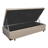 Cama Baú Solteiro Diamond Suede Bege 88x188