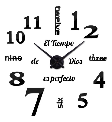 Reloj De Pared 3dtamaño 100x100cm + Frase En Vinilo 