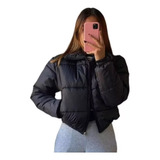 Campera Puffer Inflada Con Corderito Cuello Alto Bolsillos