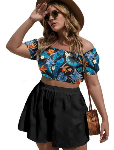 Conjunto Plus Size Short + Cropped Ciganinha Pronta Entrega