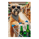 Vinilo 20x30cm Perro En Supermercado Comprando Cerveza M3
