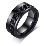 Anillo Para Caballero Números Romanos Y Cadena Negro