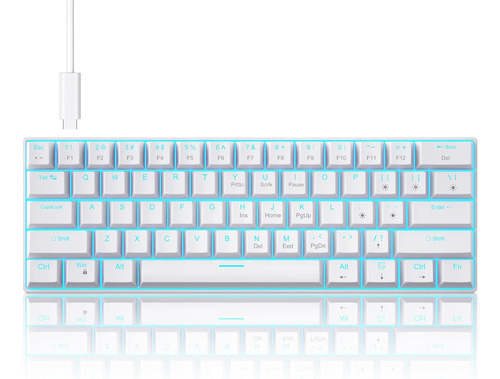 Teclado 60% Mecánico 61 Teclas Blanco Retroiluminado Azul