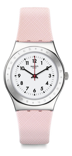 Reloj Swatch Pink Reflexion Para Mujer De Silicona Yls200 Color De La Malla Rosa Claro Color Del Bisel Plateado Color Del Fondo Blanco
