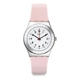 Reloj Swatch Pink Reflexion Para Mujer De Silicona Yls200 Color De La Malla Rosa Claro Color Del Bisel Plateado Color Del Fondo Blanco