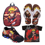 Kit Tenis Led Masculino Naruto + Mochila + Camisa + Chinelo