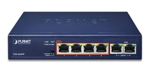 Planet 6-100(4-poe+af/at) Extend-250mt 60w-tot Switch No-adm