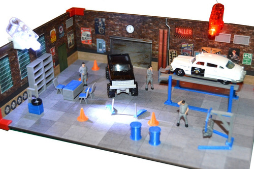 Diorama Para Autos Tipo Hot Wheels Taller Mecánico Azul 1:64