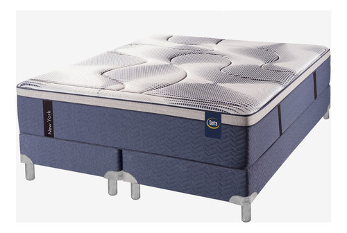 Sommier King Size Serta New York 2x2 Pana Azul Patas Metal