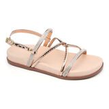 Sandália Papete Brilho Flat Form Feminina Birken Strass Luxo