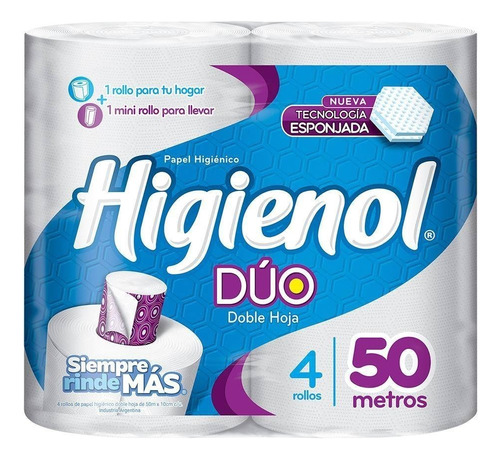 Papel Higiénico Higienol Dúo Doble Hoja 50 M De 4 U