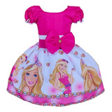 Vestido Temático Infantil Luxo Barbie Pink - Pronta Entrega