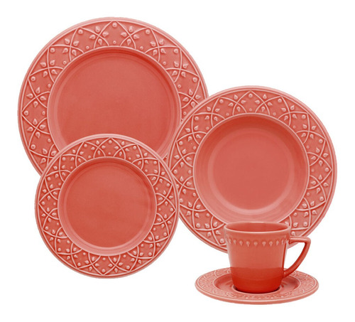 Set 30 Piezas Playo Hondo Postre Te Vajilla Oxford Coral Hc