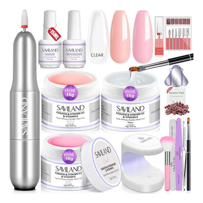 Saviland Set De Gel Constructor,taladro Uñas, Pincel,lampara Color Desnudos rosa claro | Meses sin interés
