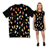 Kit Vestido + Camiseta Mickey Adulto E Infantil