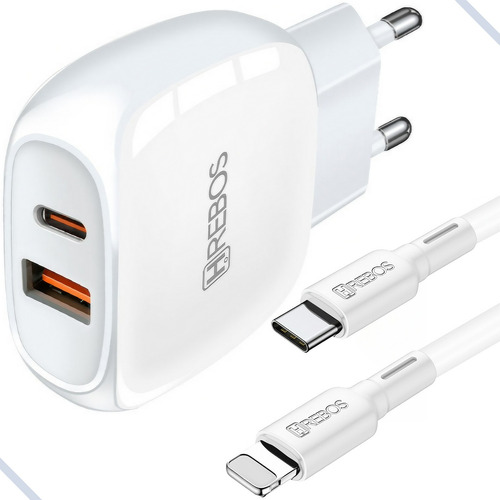 Carregador P/iPhone Turbo Pd 38w Saída Dupla Usb C Com Cabo