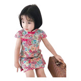 Vestido Infantil Oriental Em Algodão - Flores