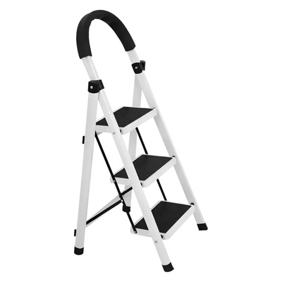 Escalera Plegable De 3 Peldaños Con Pasamanos Acolchado Y Peldaños Antideslizantes, Estructura De Acero Reforzado Capacidad 150kg, Ideal Para Hogar, Cocina Y Oficina, Diseño Compacto Portátil | Envío gratis