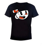 Remera Negra - Cuphead - Algodón 1ra Calidad