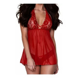 Babydoll Camisola Erótica Encaje De Cuello Halter Depuntilla