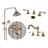 Set Completo Vintage Bronce Griferia Mono + Ducha + Bidet 