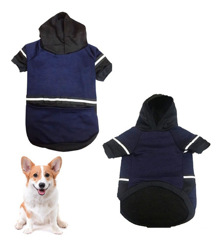 Campera Buzo Abrigo Mascotas Capucha Bolsillo C/manga Azul