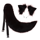 Cosplay Animal Peludo Orejas De Gato Pelo Aro Cola Conjunto