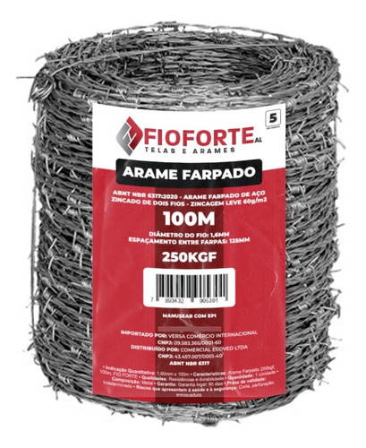 Arame Farpado 1,6mm Zincado Rolo Com 100 Metros