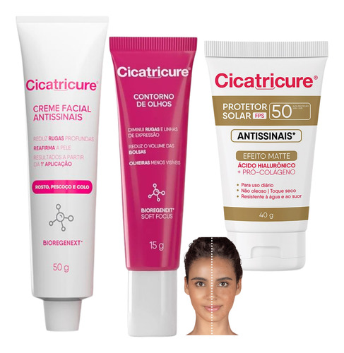 Kit Cicatricure Protetor Solar Creme Antirrugas Antissinais