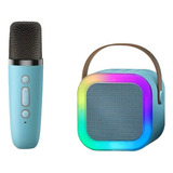 Mini Parlante Altavoz + Micrófono Portátil Karaoke Bluetooth Color Celeste