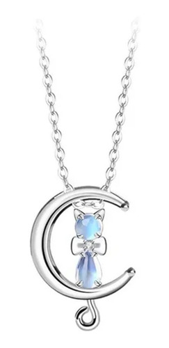 Collar Mujer Gato Luna De Plata S925 Zirconia Regalo Dama