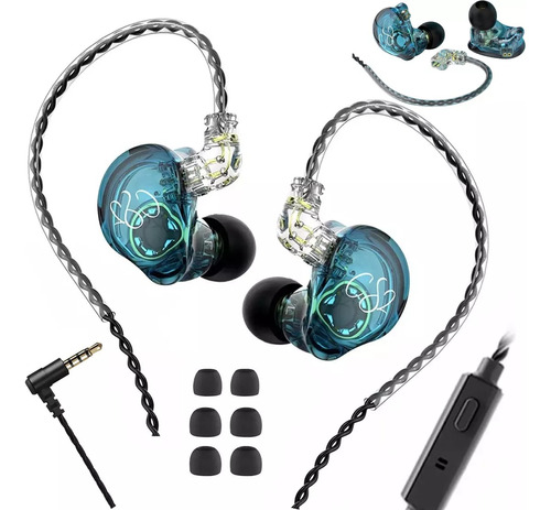 Audífonos Alambricos In-ear Trn Cs2 Auriculares Azul Microfo