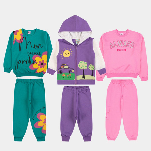 Kit 6 Peças Conjunto Moletom Feminino Infantil Bebê 1 Ao 10