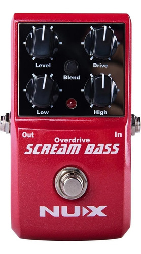 Pedal Distorsión Overdrive Para Bajo Nux Scream Bass Color Rojo