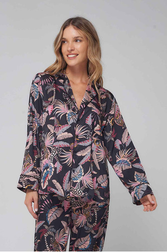 Camisa De Pijama Tropical Jungle De Satén Mujer Luz De Mar