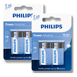 04 Pilhas Bateria C Philips Média Alcalina Lr14 2 Cartelas