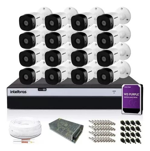 Kit 16 Câmeras Intelbras Full Hd 1080p 1230b + 2tb Dvr3116