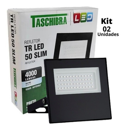 Refletor Led 50w 6500k Ip65 Bivolt Taschibra Kit 02unid