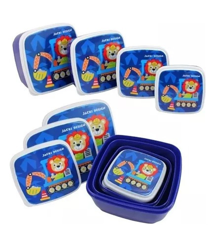 Potes Lanche Infantil Escolar Lancheira Menino Kit 4 Peças 