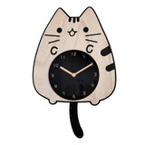 Reloj De Madera Con Dibujos Animados, Cola Meneante, Gato, H