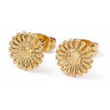 Aretes Broquel Acero Inoxidable Flor Girasol