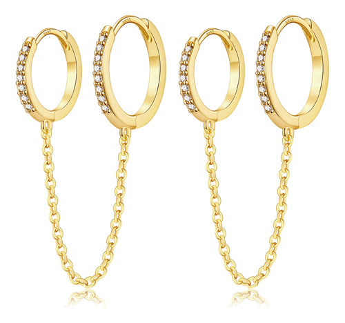 Cerslimo Aretes De Aro De Cadena De Oro Para Mujer  Doble C