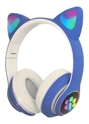 Audífonos Gamer Inalámbricos Cat Stn-28 Azul Con Luz Led