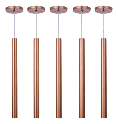 Kit 9 Pendente Tubo Rose Gold 50cm Cabo Cristal Led Quente Iluminar Ambiente